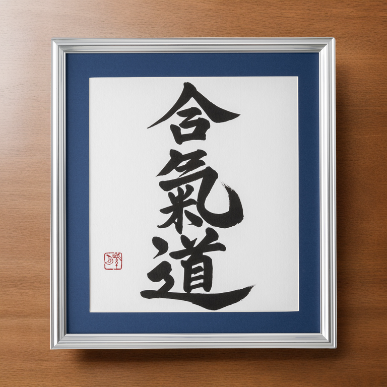 Spirit of "Aikido" - Silver Frame with Blue Mat (Free Shipping)