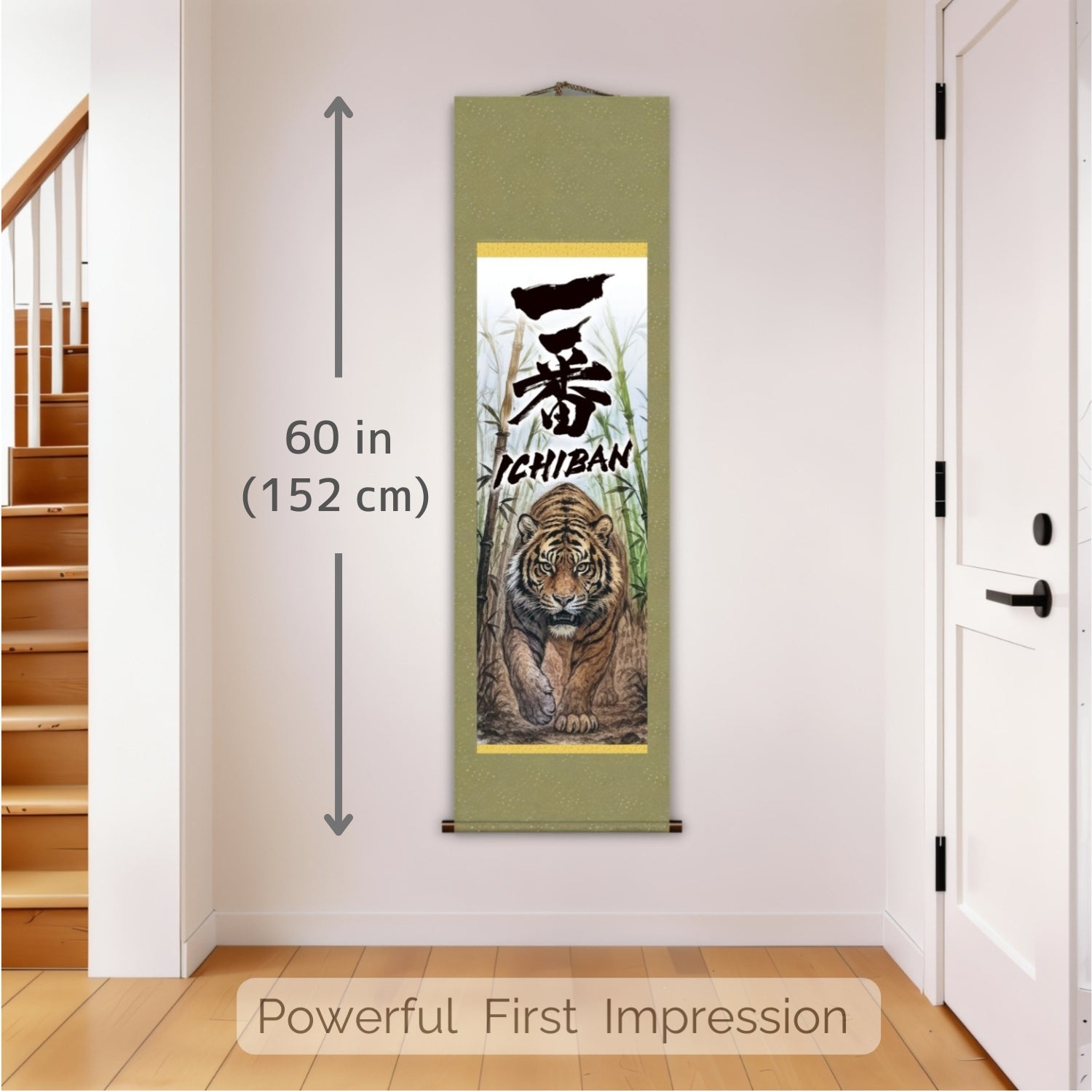 Ichiban Tigre japonais Kakemono Tenture murale – Tigre marchant dans le bambou 