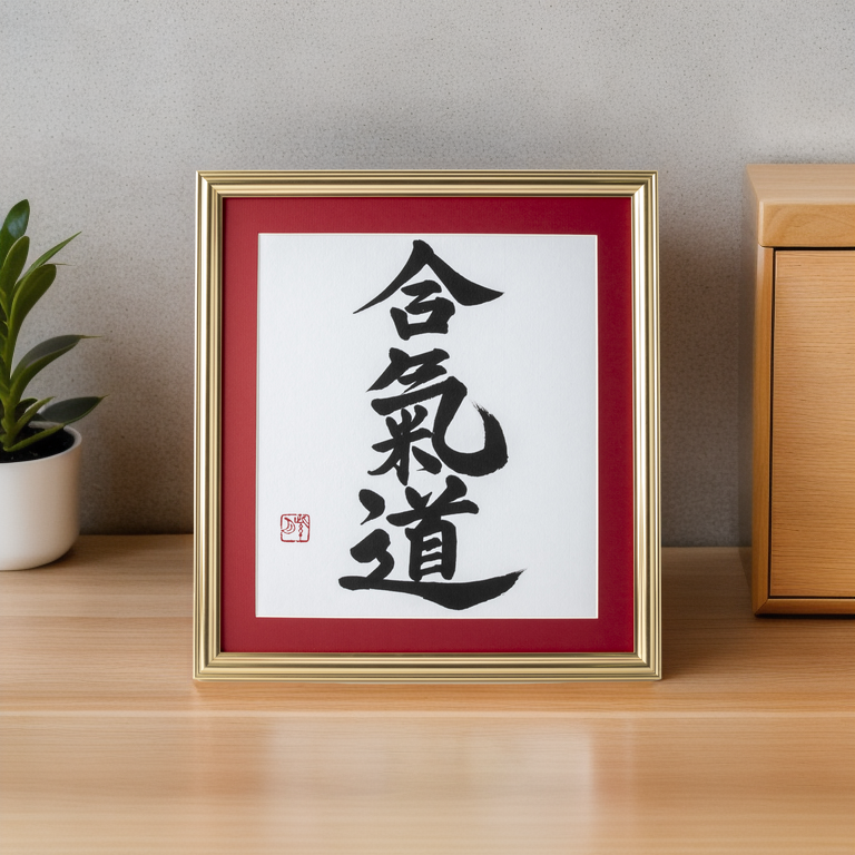 Spirit of "Aikido" - Gold Frame with Red Mat (Free Shipping)