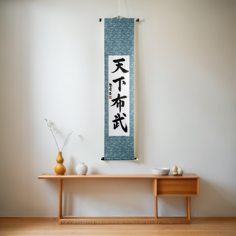 Tenka Fubu Hanging Scroll - Handcrafted Japanese Calligraphy Shodo Artwork (Free Shipping)