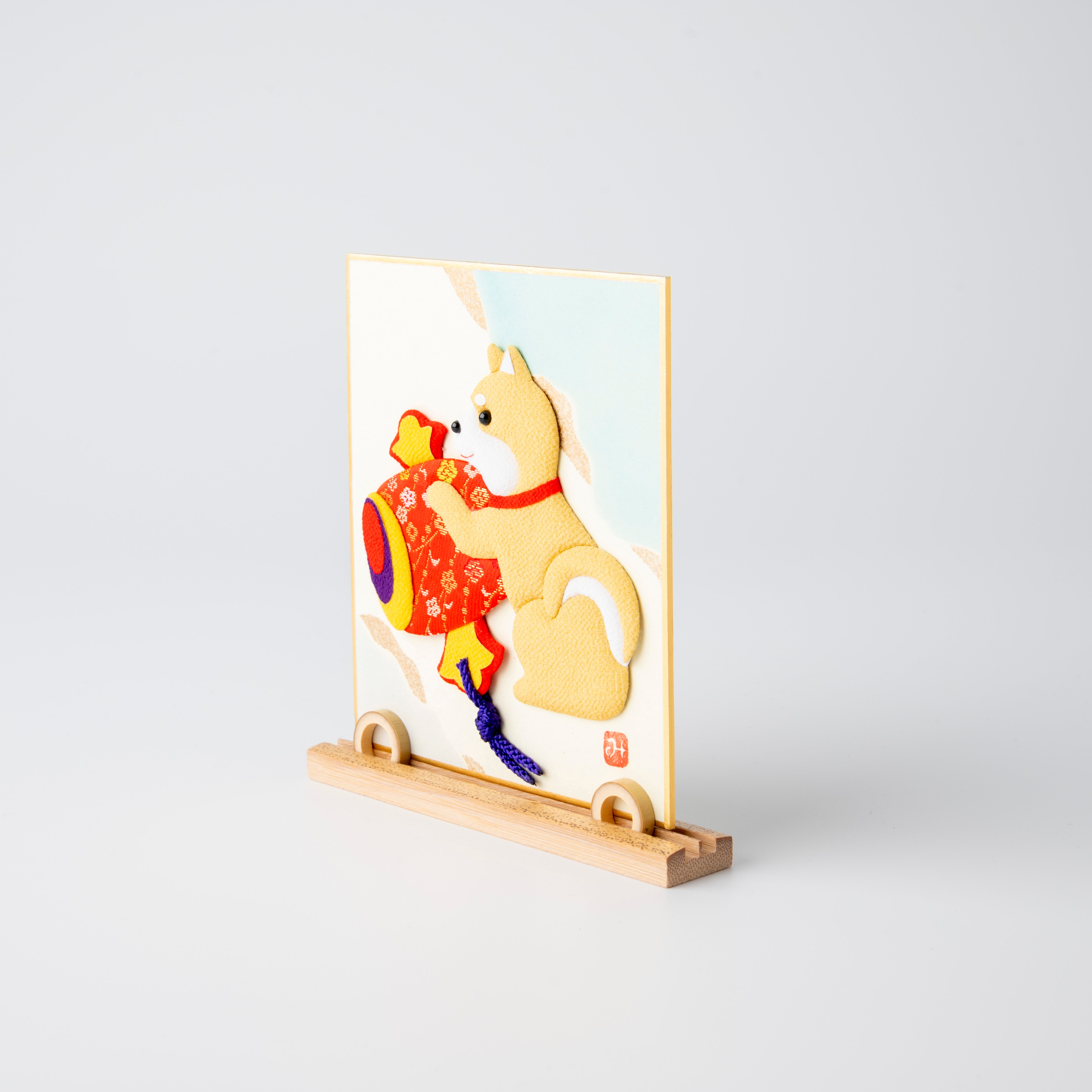 A Dog with a Magic Mallet - Raised Cloth Artwork, Includes a Bamboo Stand