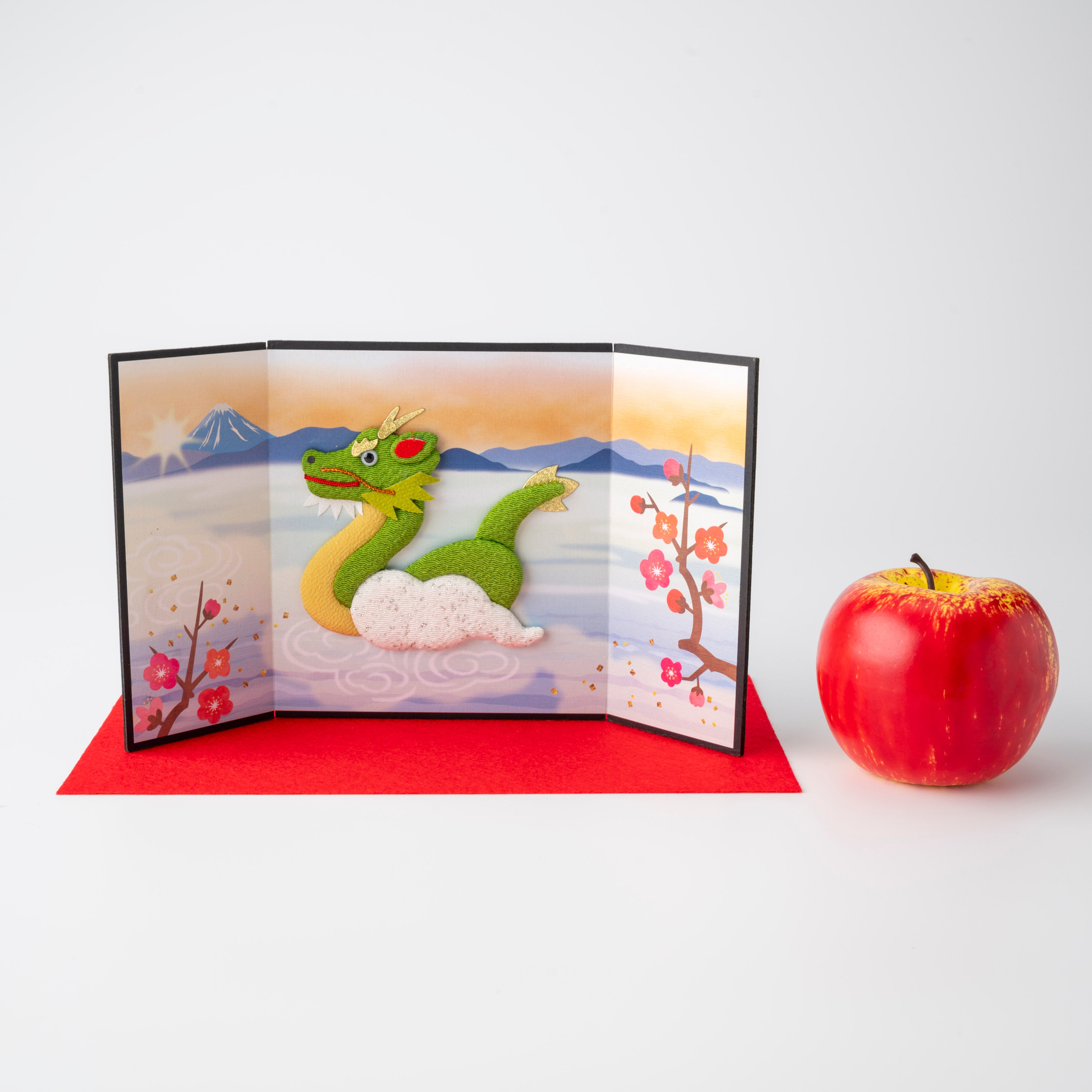 A Powerful Dragon with Mount Fuji - Folding Screen, Bringing You Good Fortune, Raised Cloth Artwork