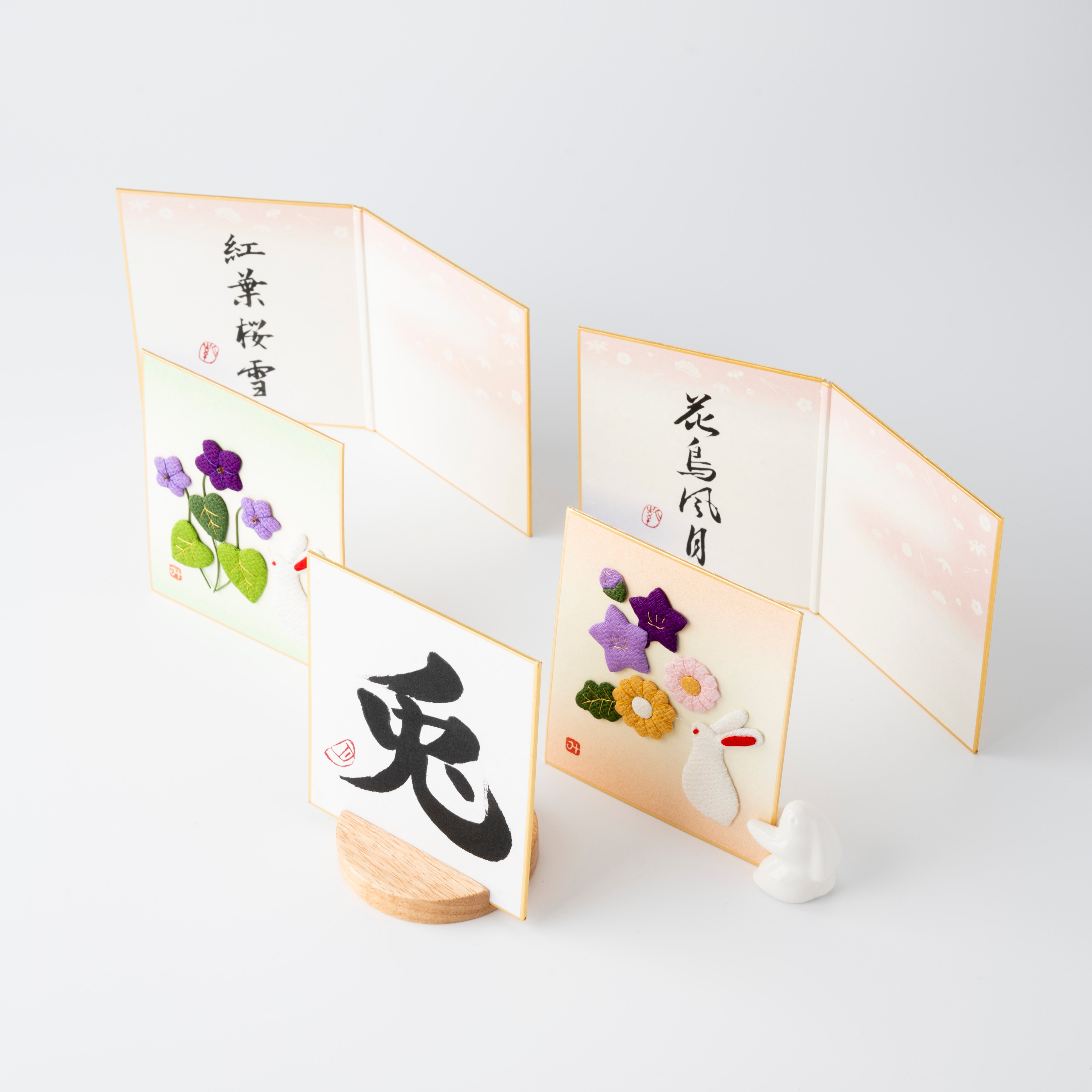 Bundled Product: Themed "Rabbit" - Shodo and Raised Cloth Artwork, Design 3