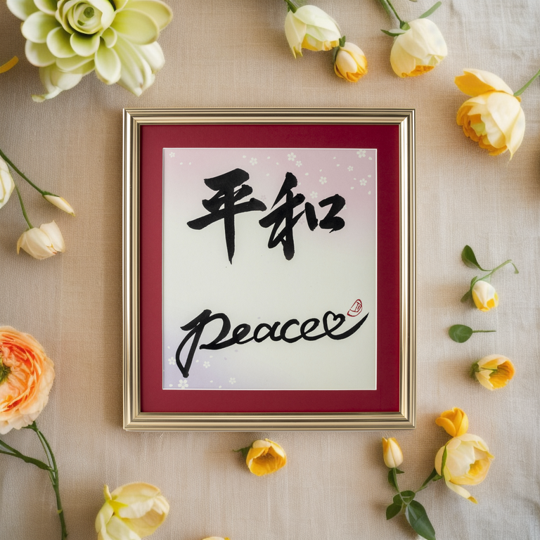 Heiwa "Peace" in Japanese - Gold Frame with Red Mat (Free Shipping)