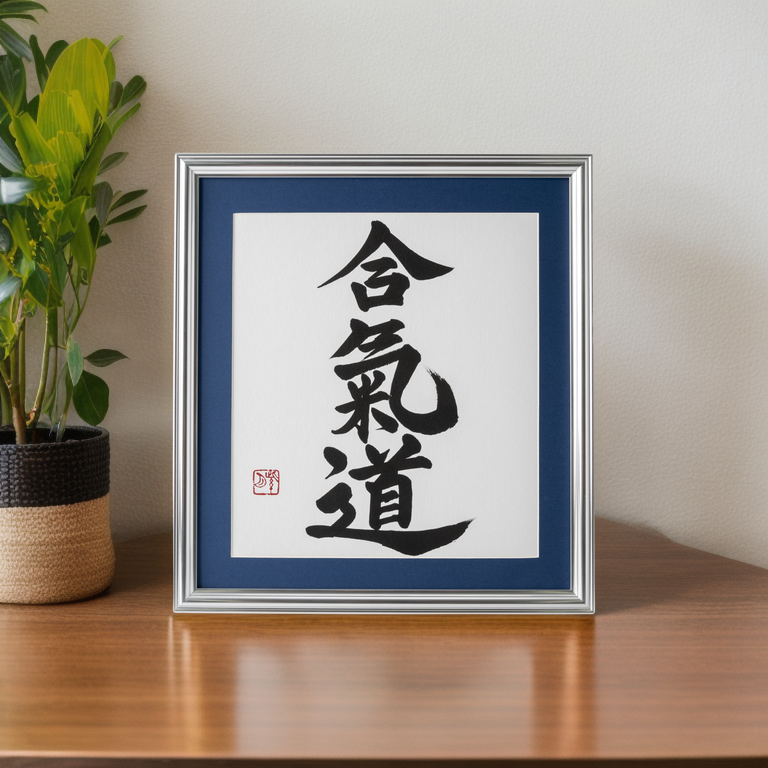 Spirit of "Aikido" - Silver Frame with Blue Mat (Free Shipping)